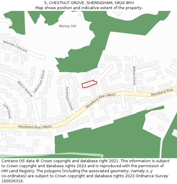 5, CHESTNUT GROVE, SHERINGHAM, NR26 8PH: Location map and indicative extent of plot