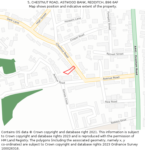 5, CHESTNUT ROAD, ASTWOOD BANK, REDDITCH, B96 6AF: Location map and indicative extent of plot