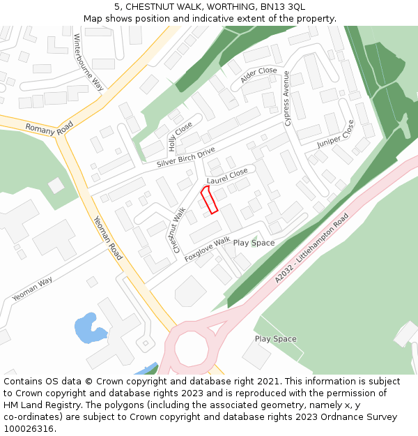 5, CHESTNUT WALK, WORTHING, BN13 3QL: Location map and indicative extent of plot