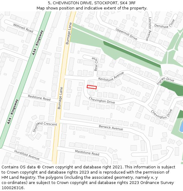 5, CHEVINGTON DRIVE, STOCKPORT, SK4 3RF: Location map and indicative extent of plot