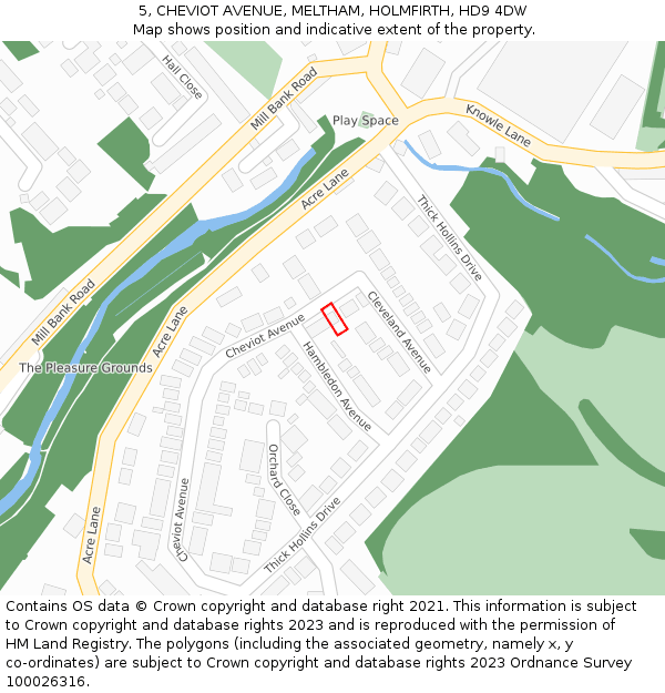 5, CHEVIOT AVENUE, MELTHAM, HOLMFIRTH, HD9 4DW: Location map and indicative extent of plot