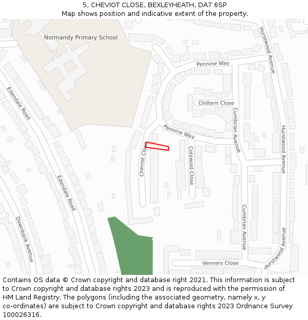 5, CHEVIOT CLOSE, BEXLEYHEATH, DA7 6SP: Location map and indicative extent of plot