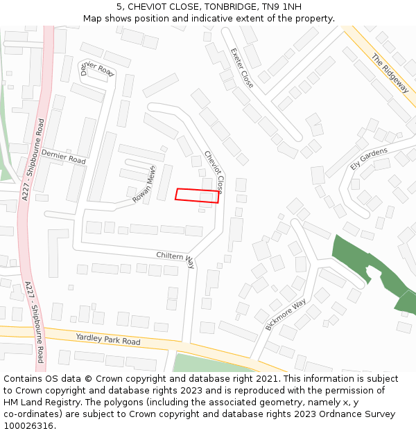 5, CHEVIOT CLOSE, TONBRIDGE, TN9 1NH: Location map and indicative extent of plot