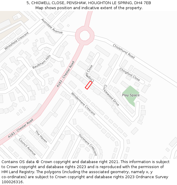 5, CHIGWELL CLOSE, PENSHAW, HOUGHTON LE SPRING, DH4 7EB: Location map and indicative extent of plot