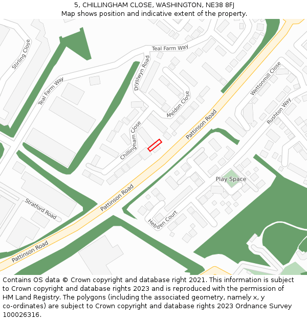 5, CHILLINGHAM CLOSE, WASHINGTON, NE38 8FJ: Location map and indicative extent of plot