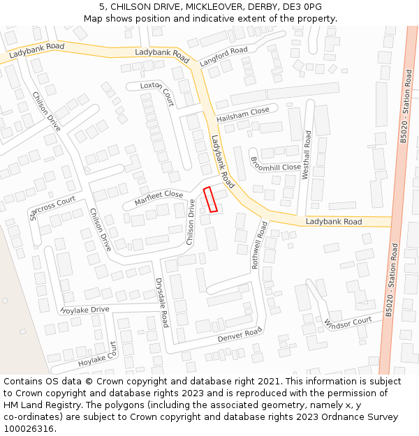 5, CHILSON DRIVE, MICKLEOVER, DERBY, DE3 0PG: Location map and indicative extent of plot