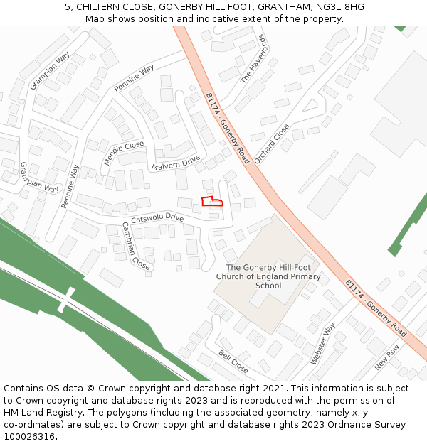 5, CHILTERN CLOSE, GONERBY HILL FOOT, GRANTHAM, NG31 8HG: Location map and indicative extent of plot