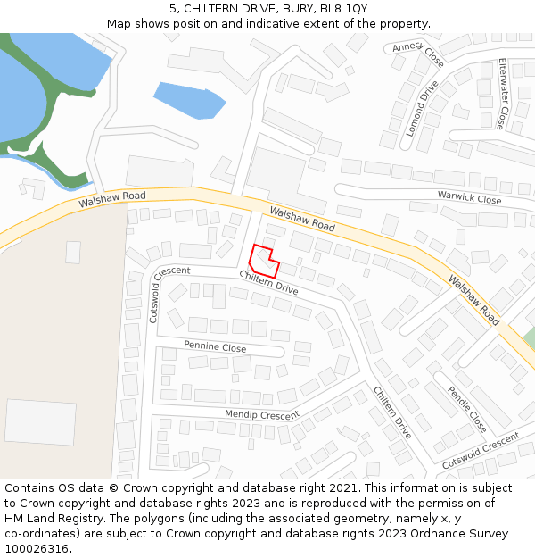 5, CHILTERN DRIVE, BURY, BL8 1QY: Location map and indicative extent of plot