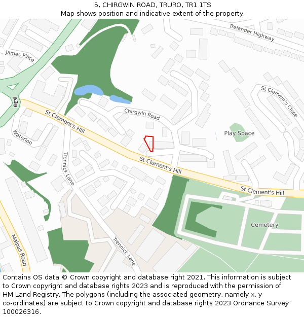 5, CHIRGWIN ROAD, TRURO, TR1 1TS: Location map and indicative extent of plot