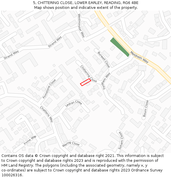 5, CHITTERING CLOSE, LOWER EARLEY, READING, RG6 4BE: Location map and indicative extent of plot