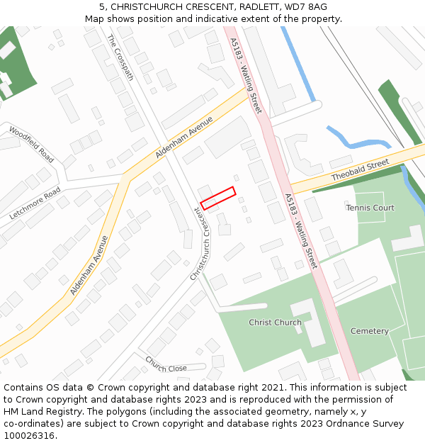 5, CHRISTCHURCH CRESCENT, RADLETT, WD7 8AG: Location map and indicative extent of plot