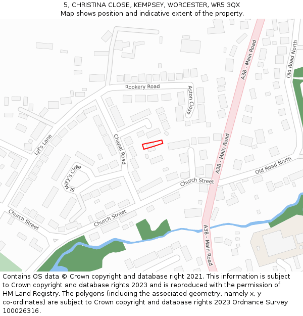 5, CHRISTINA CLOSE, KEMPSEY, WORCESTER, WR5 3QX: Location map and indicative extent of plot