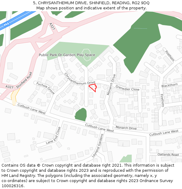 5, CHRYSANTHEMUM DRIVE, SHINFIELD, READING, RG2 9DQ: Location map and indicative extent of plot