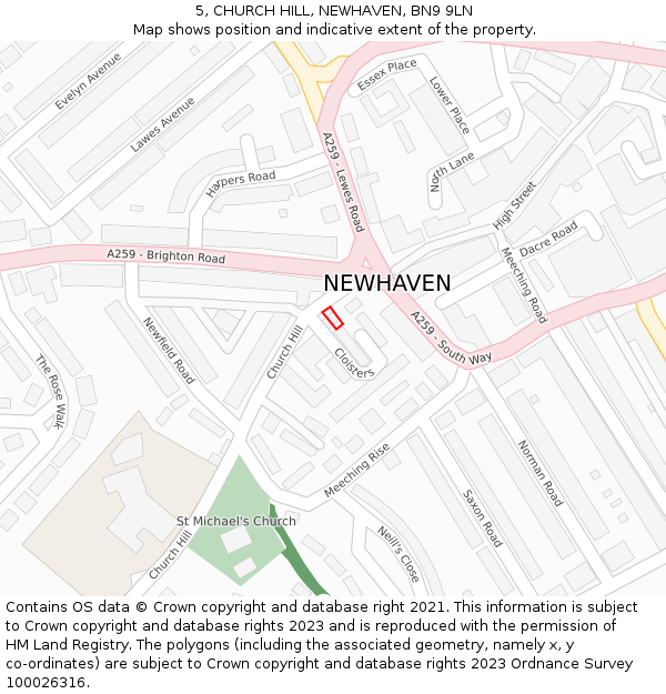 5, CHURCH HILL, NEWHAVEN, BN9 9LN: Location map and indicative extent of plot