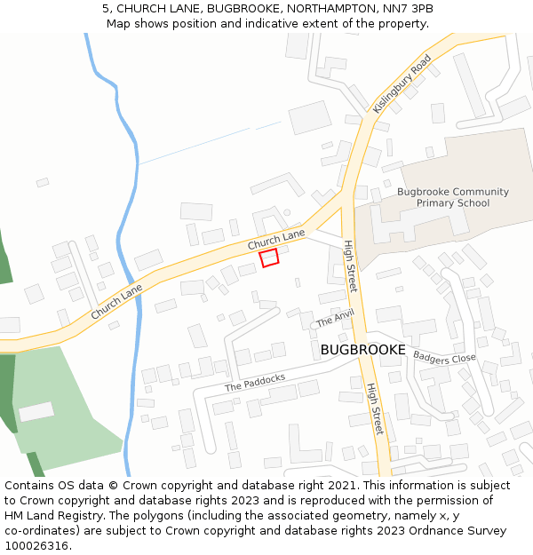 5, CHURCH LANE, BUGBROOKE, NORTHAMPTON, NN7 3PB: Location map and indicative extent of plot