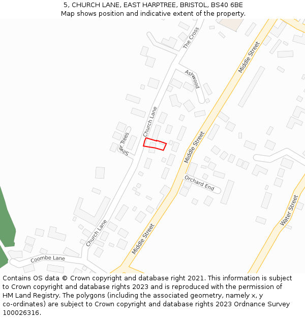 5, CHURCH LANE, EAST HARPTREE, BRISTOL, BS40 6BE: Location map and indicative extent of plot