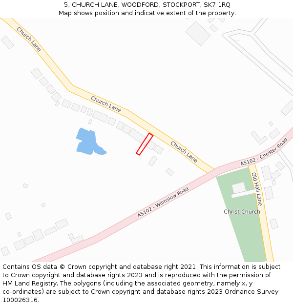 5, CHURCH LANE, WOODFORD, STOCKPORT, SK7 1RQ: Location map and indicative extent of plot