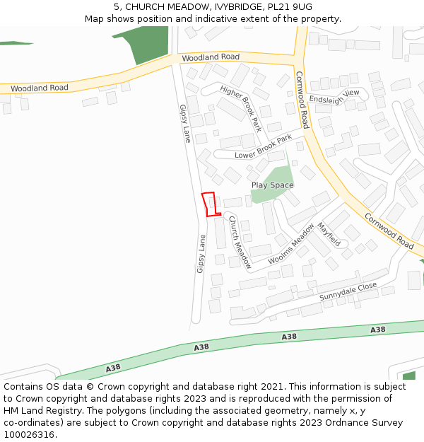 5, CHURCH MEADOW, IVYBRIDGE, PL21 9UG: Location map and indicative extent of plot