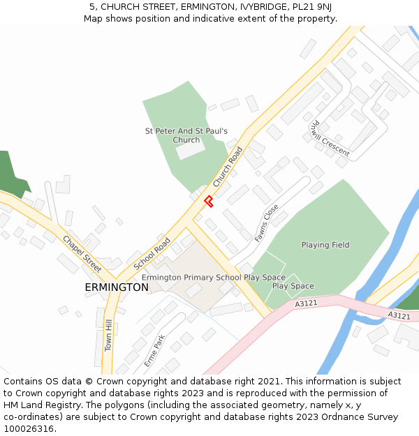 5, CHURCH STREET, ERMINGTON, IVYBRIDGE, PL21 9NJ: Location map and indicative extent of plot