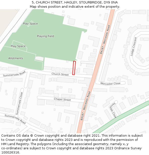 5, CHURCH STREET, HAGLEY, STOURBRIDGE, DY9 0NA: Location map and indicative extent of plot