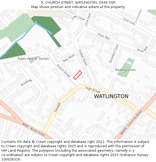 5, CHURCH STREET, WATLINGTON, OX49 5QP: Location map and indicative extent of plot