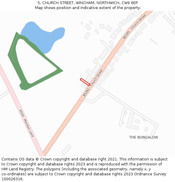 5, CHURCH STREET, WINCHAM, NORTHWICH, CW9 6EP: Location map and indicative extent of plot