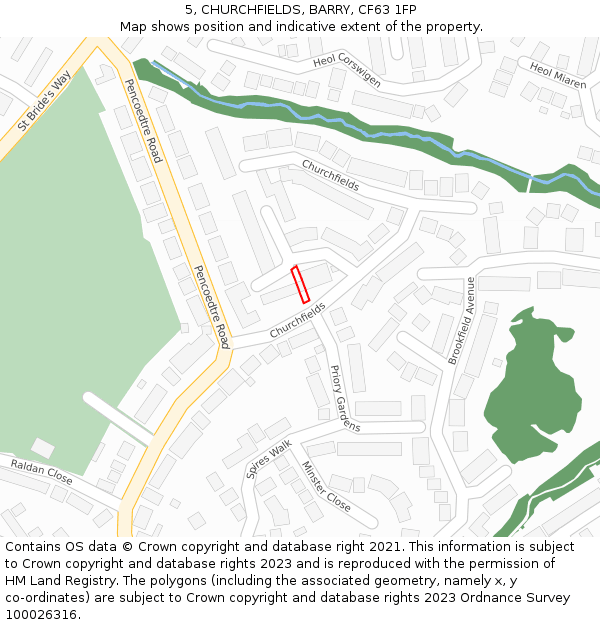 5, CHURCHFIELDS, BARRY, CF63 1FP: Location map and indicative extent of plot