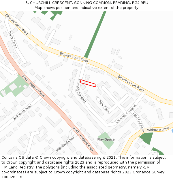 5, CHURCHILL CRESCENT, SONNING COMMON, READING, RG4 9RU: Location map and indicative extent of plot