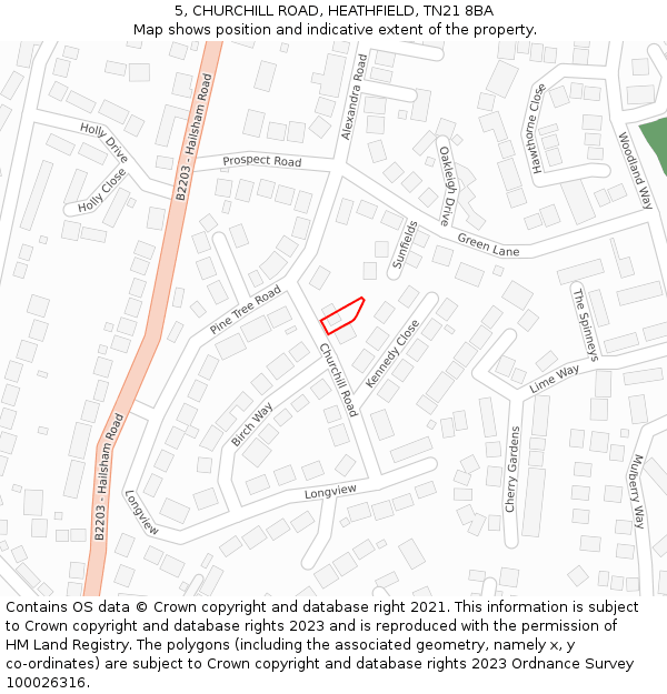 5, CHURCHILL ROAD, HEATHFIELD, TN21 8BA: Location map and indicative extent of plot