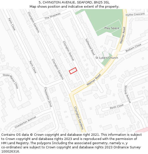 5, CHYNGTON AVENUE, SEAFORD, BN25 3SL: Location map and indicative extent of plot