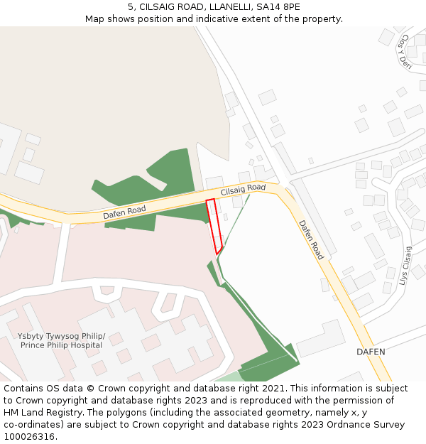 5, CILSAIG ROAD, LLANELLI, SA14 8PE: Location map and indicative extent of plot