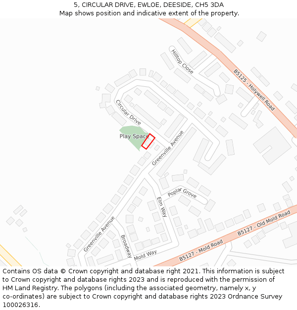 5, CIRCULAR DRIVE, EWLOE, DEESIDE, CH5 3DA: Location map and indicative extent of plot