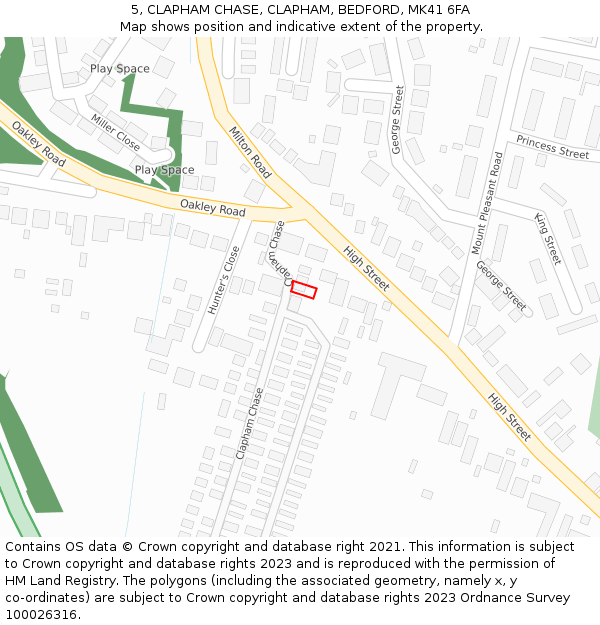 5, CLAPHAM CHASE, CLAPHAM, BEDFORD, MK41 6FA: Location map and indicative extent of plot