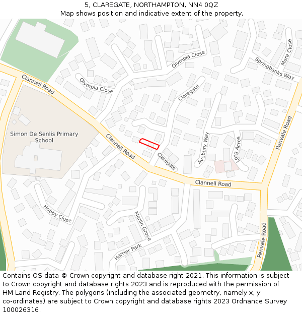 5, CLAREGATE, NORTHAMPTON, NN4 0QZ: Location map and indicative extent of plot