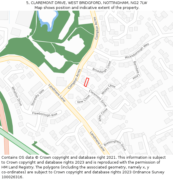 5, CLAREMONT DRIVE, WEST BRIDGFORD, NOTTINGHAM, NG2 7LW: Location map and indicative extent of plot