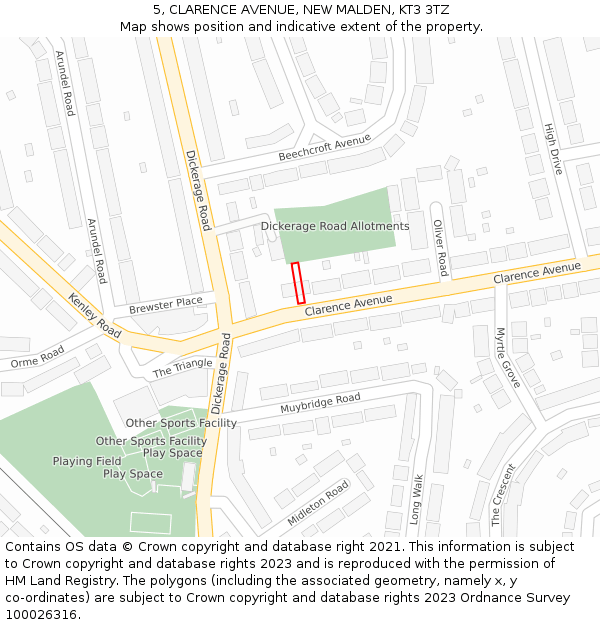 5, CLARENCE AVENUE, NEW MALDEN, KT3 3TZ: Location map and indicative extent of plot
