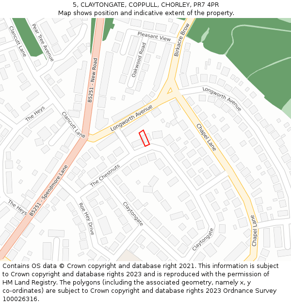 5, CLAYTONGATE, COPPULL, CHORLEY, PR7 4PR: Location map and indicative extent of plot