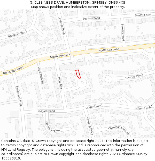 5, CLEE NESS DRIVE, HUMBERSTON, GRIMSBY, DN36 4XS: Location map and indicative extent of plot