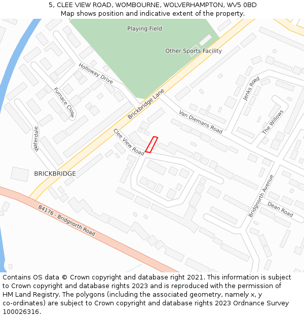 5, CLEE VIEW ROAD, WOMBOURNE, WOLVERHAMPTON, WV5 0BD: Location map and indicative extent of plot