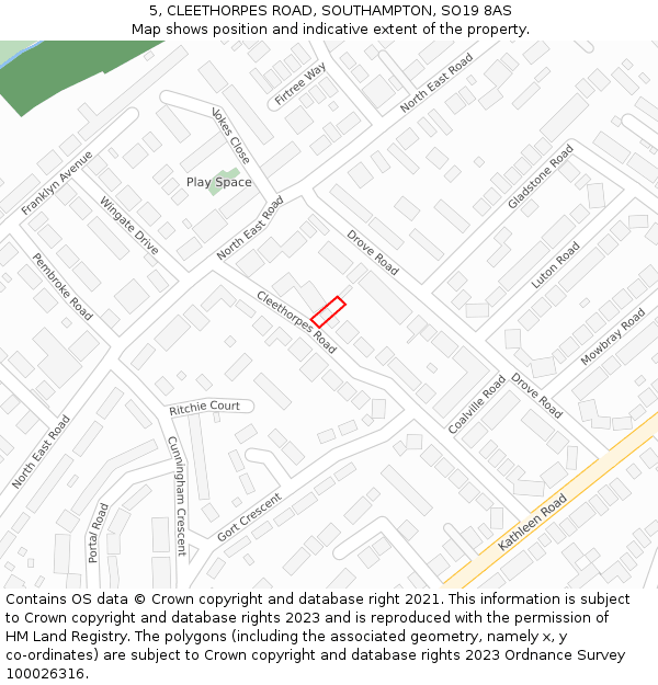 5, CLEETHORPES ROAD, SOUTHAMPTON, SO19 8AS: Location map and indicative extent of plot