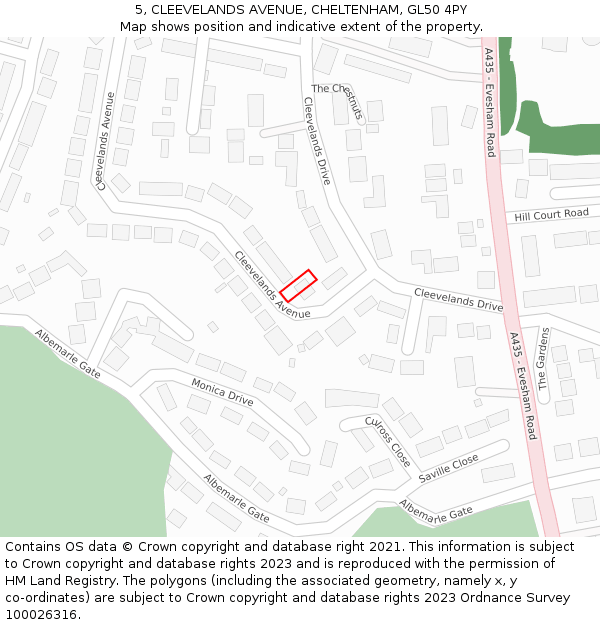 5, CLEEVELANDS AVENUE, CHELTENHAM, GL50 4PY: Location map and indicative extent of plot