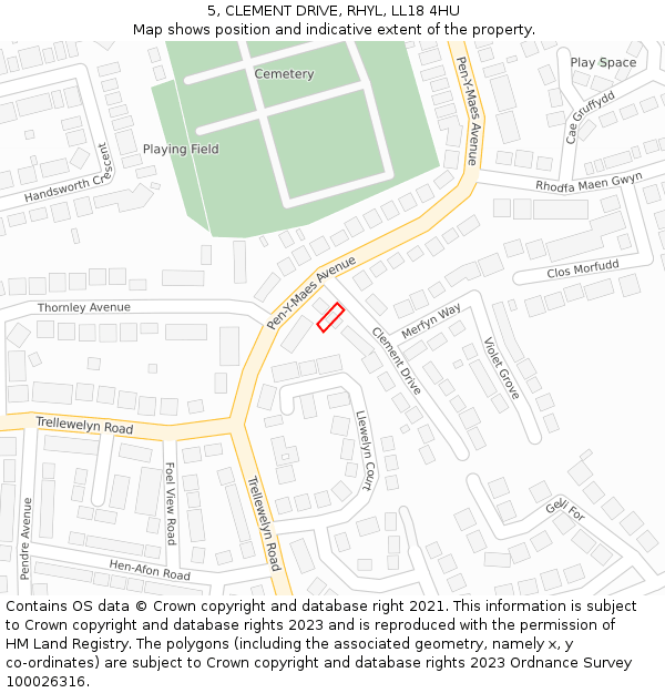 5, CLEMENT DRIVE, RHYL, LL18 4HU: Location map and indicative extent of plot