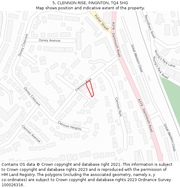 5, CLENNON RISE, PAIGNTON, TQ4 5HG: Location map and indicative extent of plot