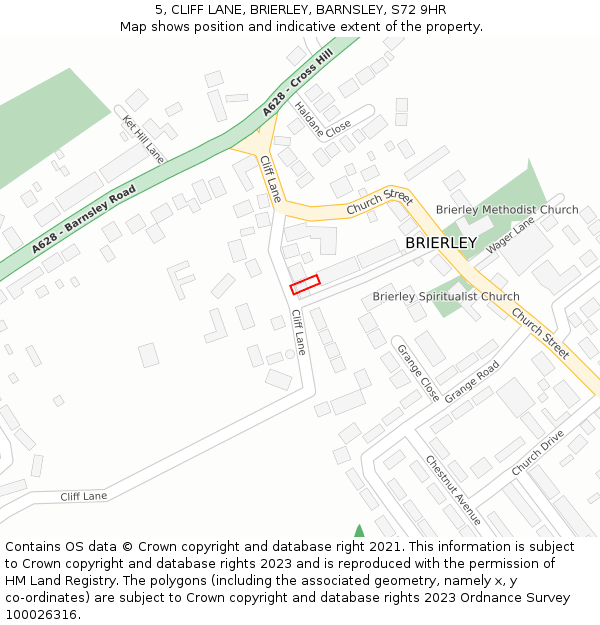 5, CLIFF LANE, BRIERLEY, BARNSLEY, S72 9HR: Location map and indicative extent of plot