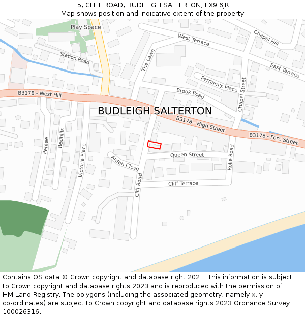 5, CLIFF ROAD, BUDLEIGH SALTERTON, EX9 6JR: Location map and indicative extent of plot