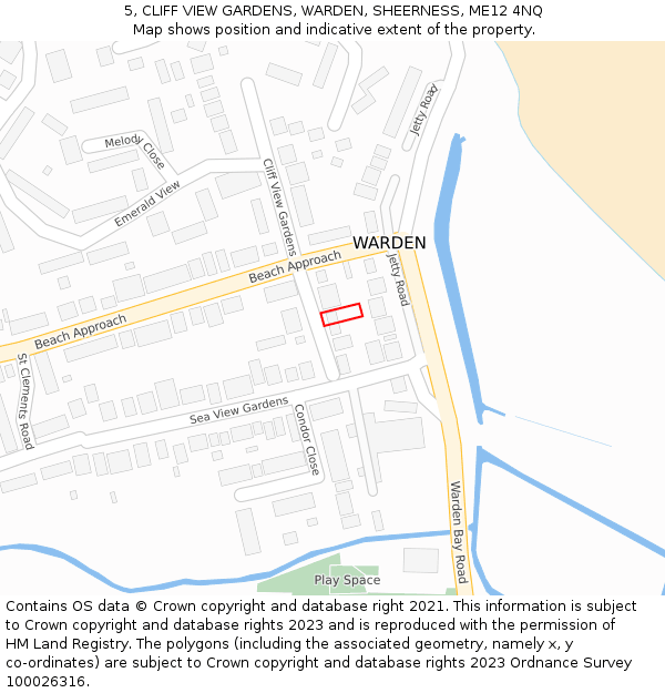 5, CLIFF VIEW GARDENS, WARDEN, SHEERNESS, ME12 4NQ: Location map and indicative extent of plot