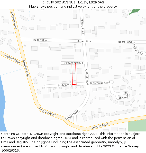 5, CLIFFORD AVENUE, ILKLEY, LS29 0AS: Location map and indicative extent of plot