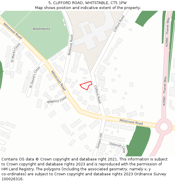 5, CLIFFORD ROAD, WHITSTABLE, CT5 1PW: Location map and indicative extent of plot