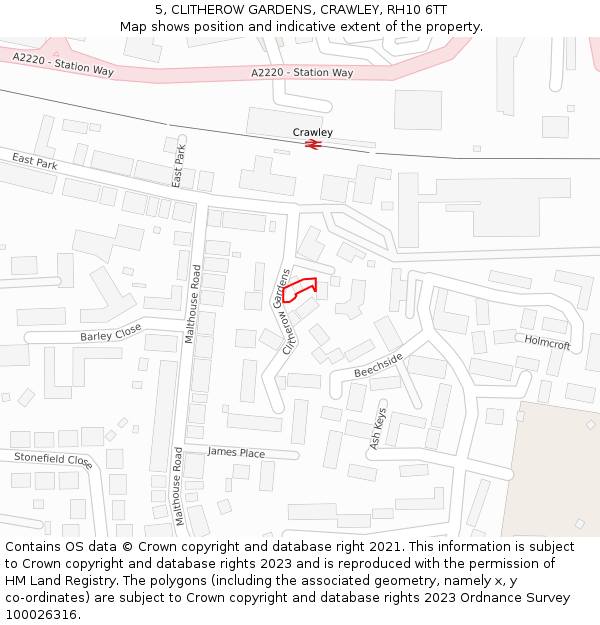 5, CLITHEROW GARDENS, CRAWLEY, RH10 6TT: Location map and indicative extent of plot