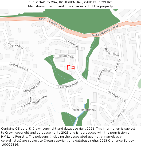 5, CLONAKILTY WAY, PONTPRENNAU, CARDIFF, CF23 8PR: Location map and indicative extent of plot
